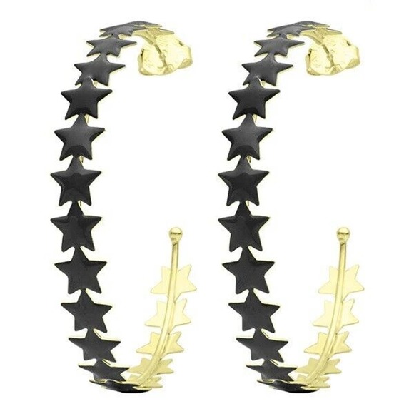 Sheila Fajl Small Corona Gold Plated Star Hoops in Black Resin NEW - Picture 1 of 3